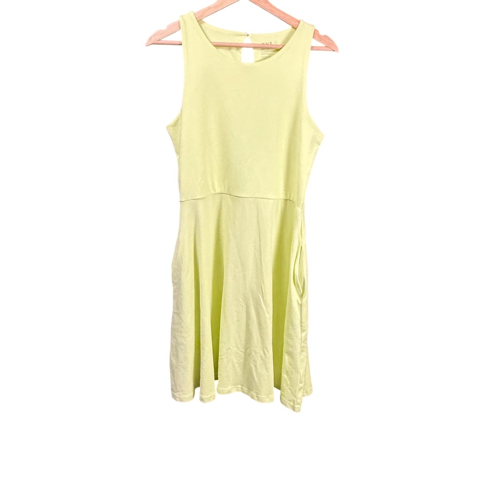 PACT Organic Cotton Fit‎ and Flare Dress Sleeveless Pockets Lime Green Womens M